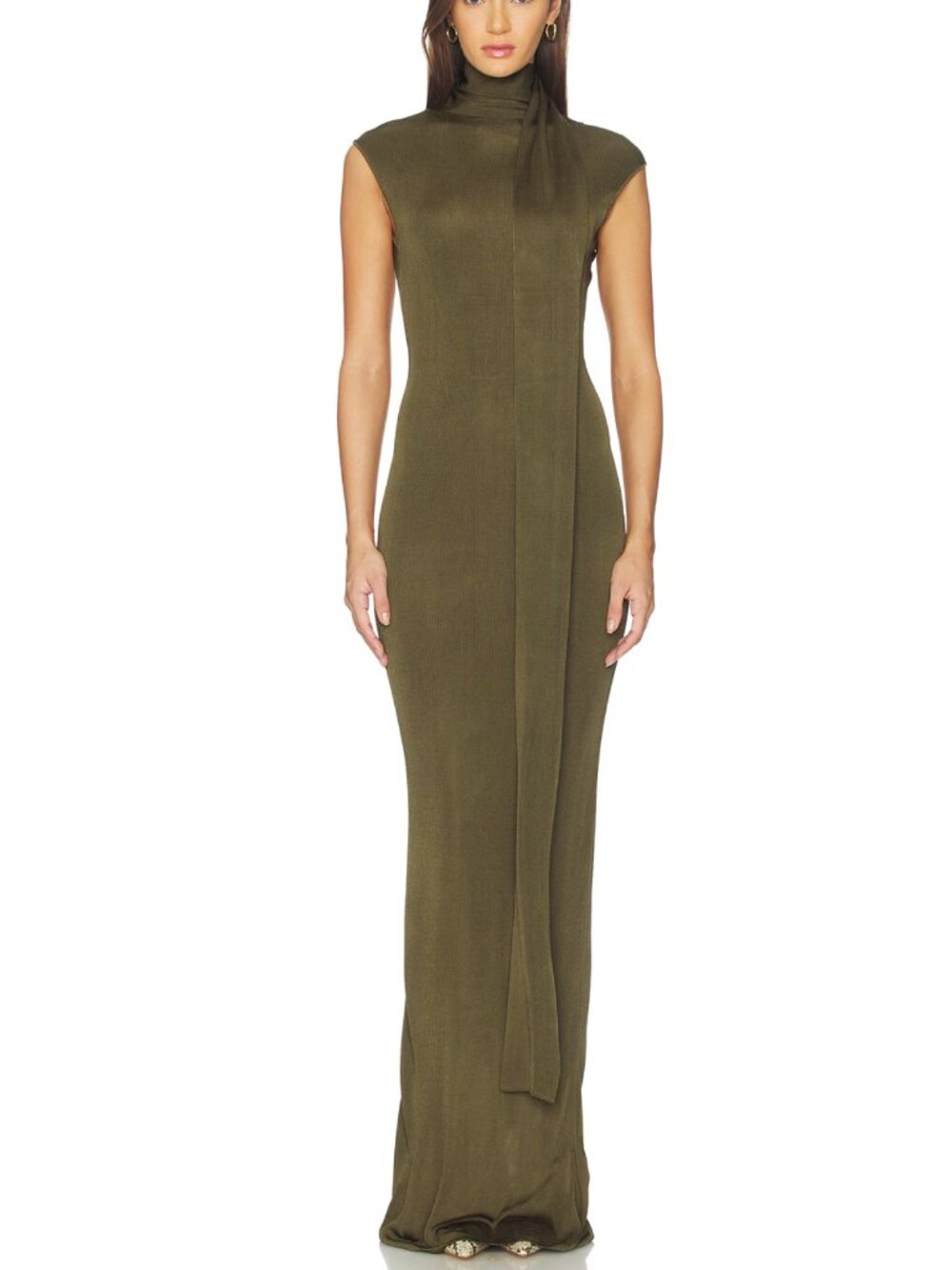 NEW SRG Dianne Scarf Wrap Gown in Pine Green Olive Formal Maxi Dress Backless XS